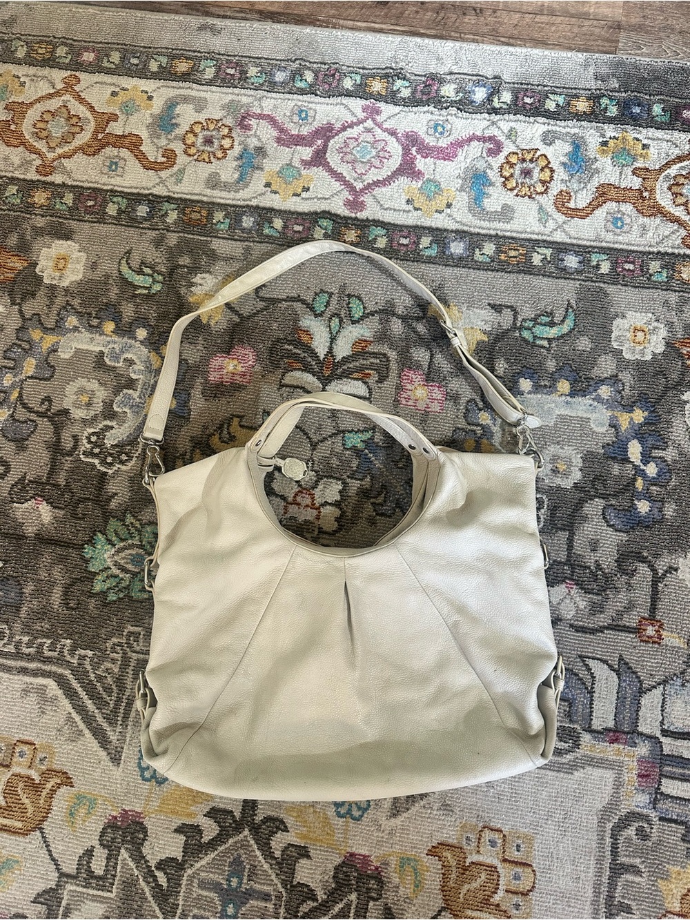 Vince Camuto Cream Pebbled Leather Slouchy Hobo Shoulder Bag